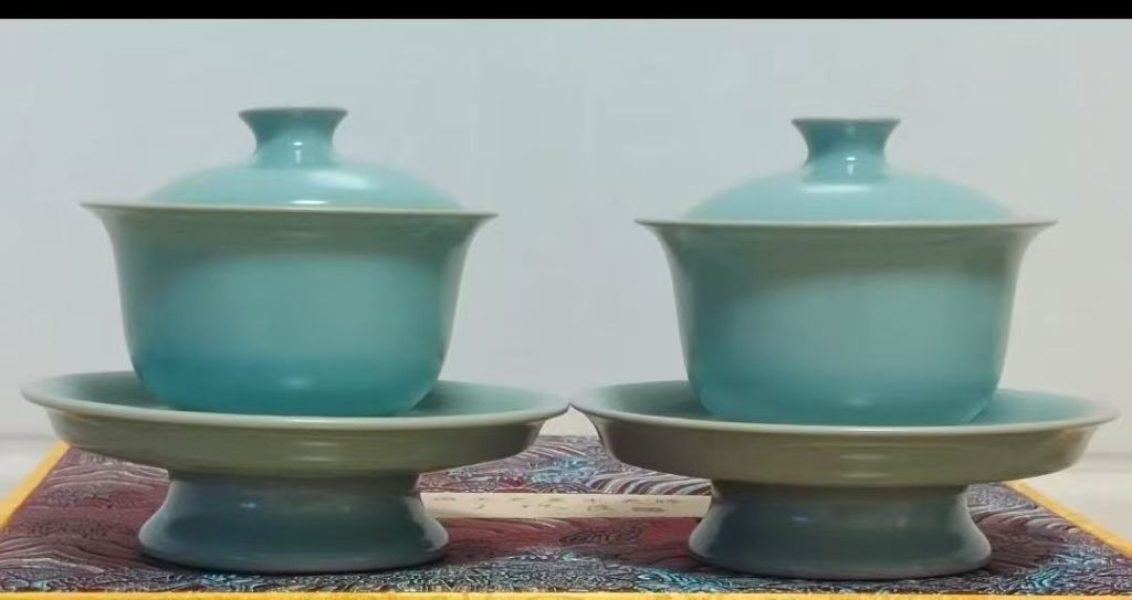 图片[1]-汝窑《元宝三才盖碗》一对-嘉诚艺术