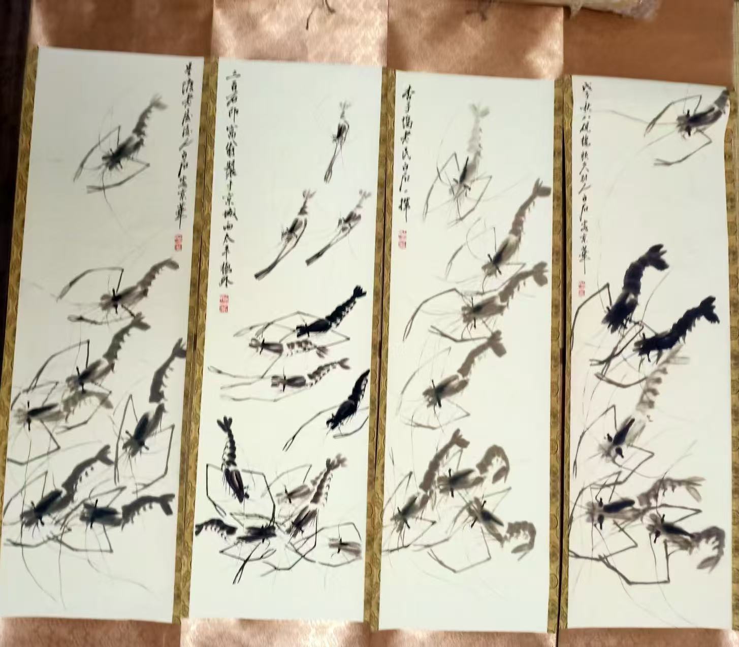 齐白石《墨虾图》四条屏-嘉诚艺术