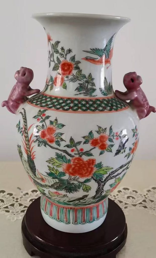 图片[1]-雍正年制《粉彩花鸟兽耳瓶》-嘉诚艺术