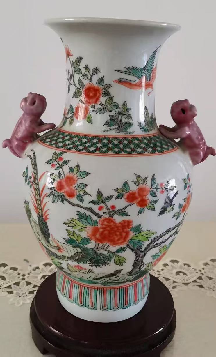 雍正年制《粉彩花鸟兽耳瓶》-嘉诚艺术