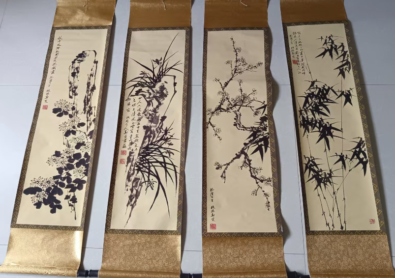 郑板桥《梅兰竹菊》四条屏-嘉诚艺术