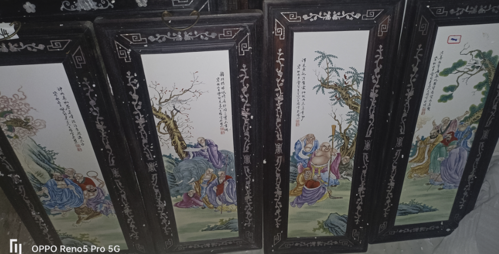 王步《十八罗汉》瓷板画四条屏-嘉诚艺术