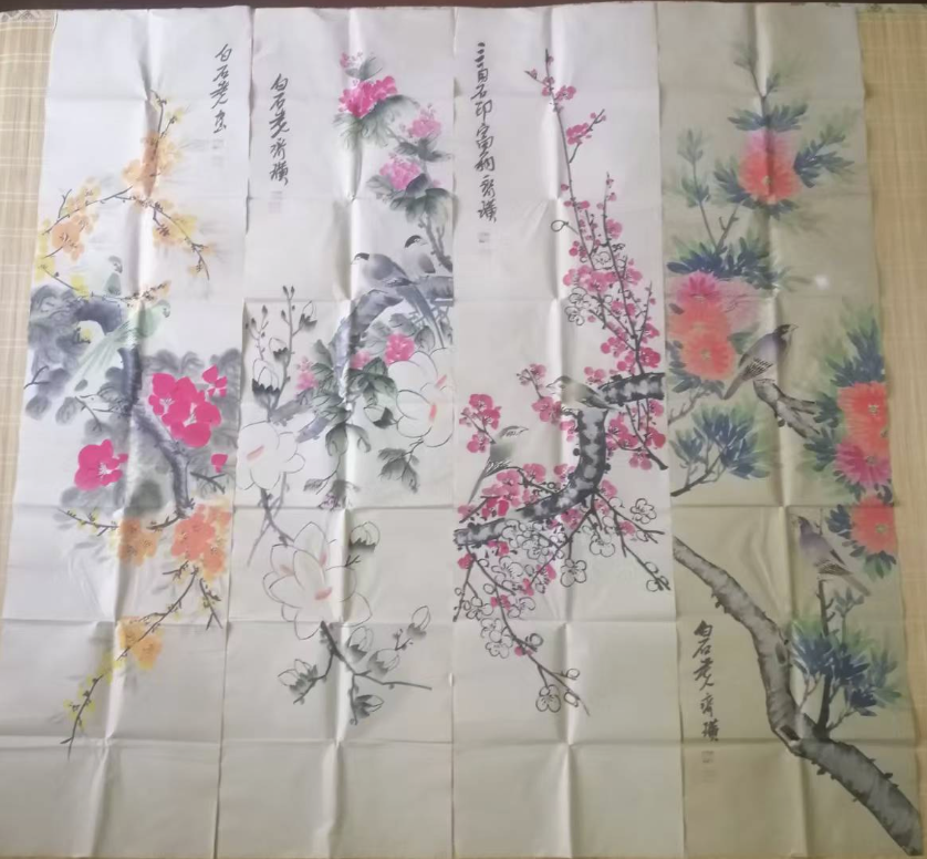 齐白石《花鸟图》四条屏-嘉诚艺术