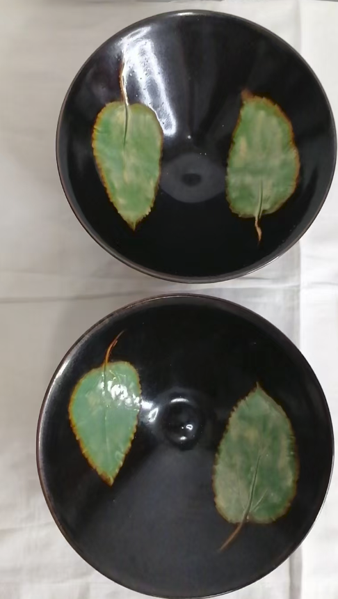 吉州窑《黑釉落叶盏》一对-嘉诚艺术