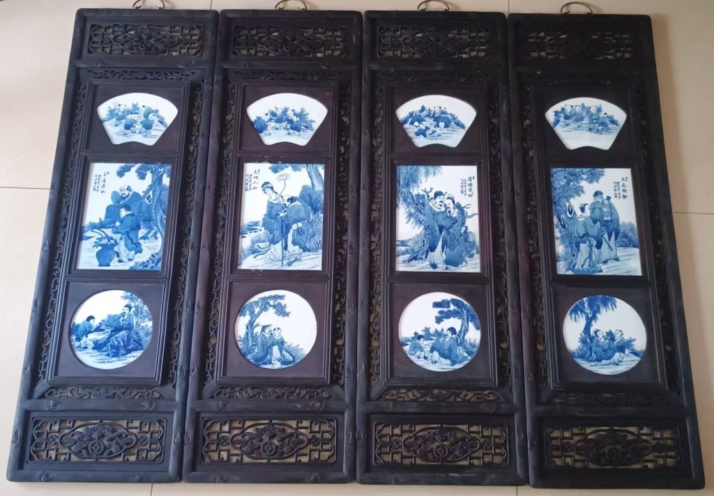 图片[1]-王步《人物瓷板画》四条瓶-嘉诚艺术