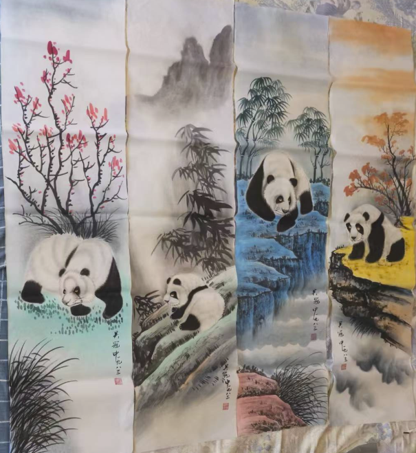 图片[1]-吴冠中《熊猫图》八条屏-嘉诚艺术