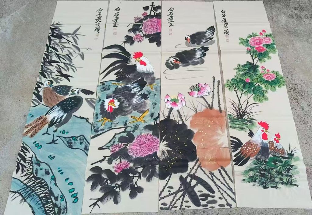 图片[1]-齐白石《花鸟图》八条屏-嘉诚艺术