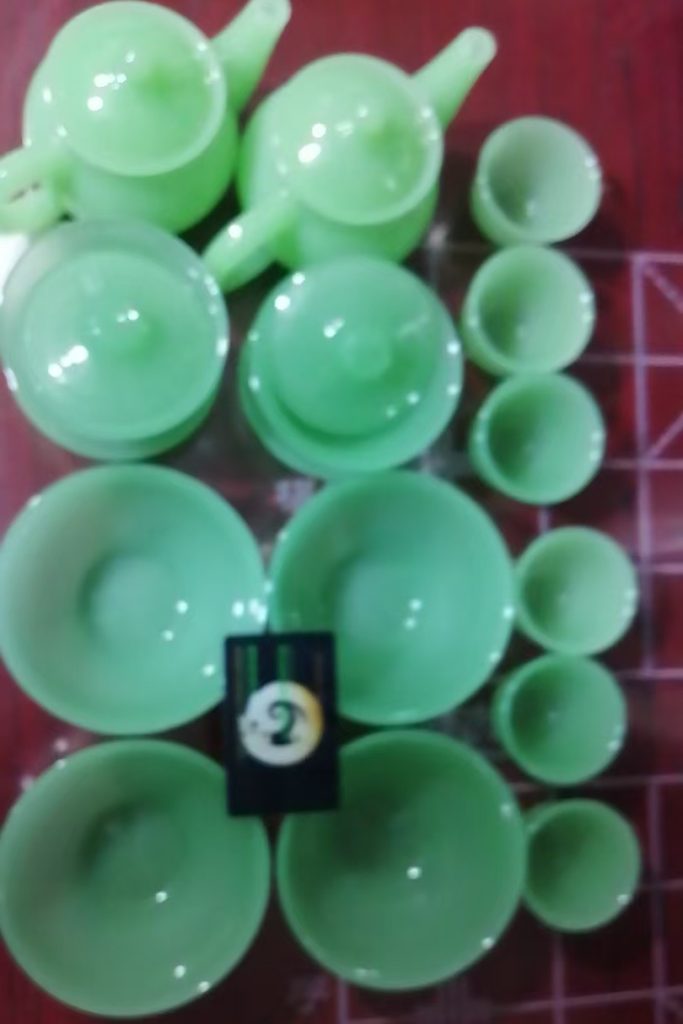图片[1]-和田玉《帝王绿茶具》一套-嘉诚艺术