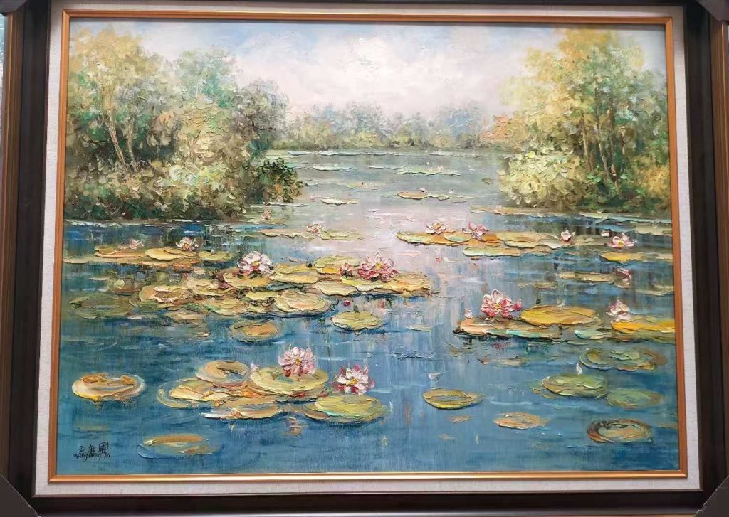 图片[1]-王东圃《荷塘清趣》油画-嘉诚艺术