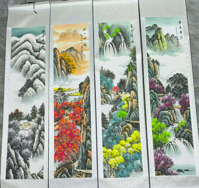 李川浦《春夏秋冬山水图》四条屏-嘉诚艺术