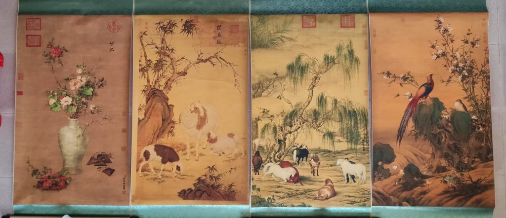 图片[1]-郎世宁《花鸟图》四条屏-嘉诚艺术