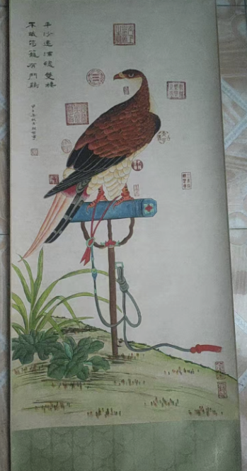 郎世宁《架上鹰图》-嘉诚艺术