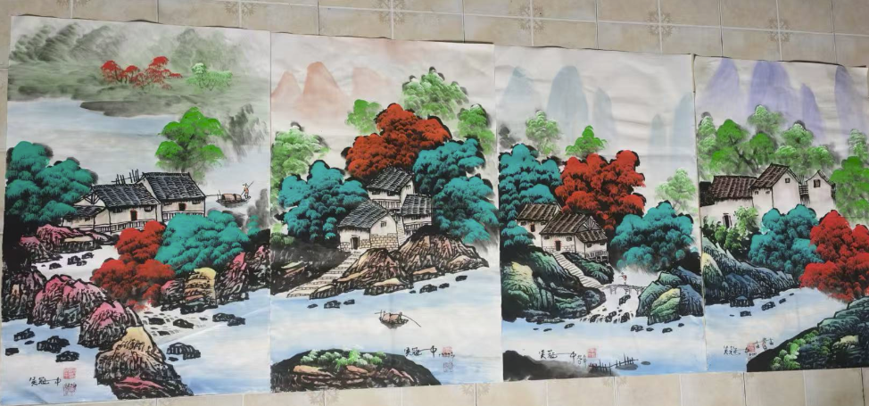 吴冠中《江南水景》四条屏-嘉诚艺术