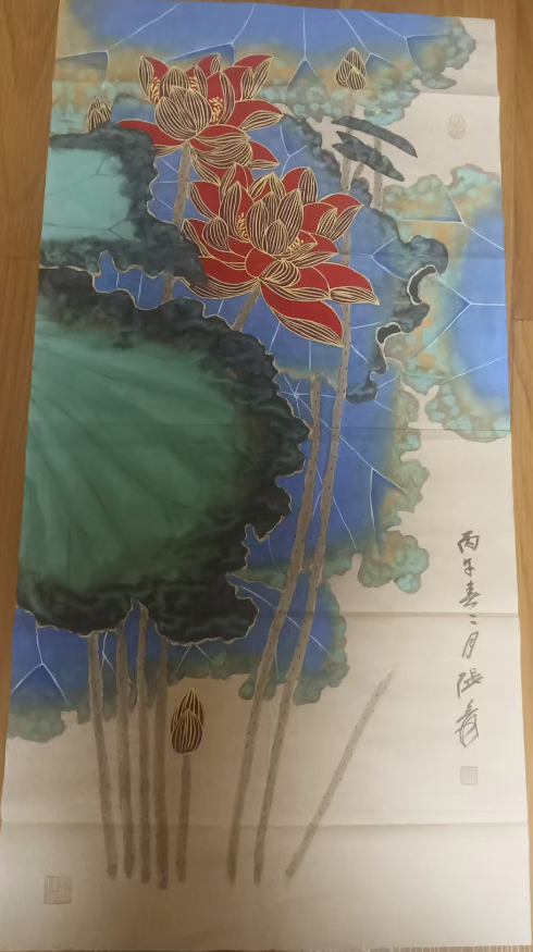 张大千《描金荷花图》-嘉诚艺术