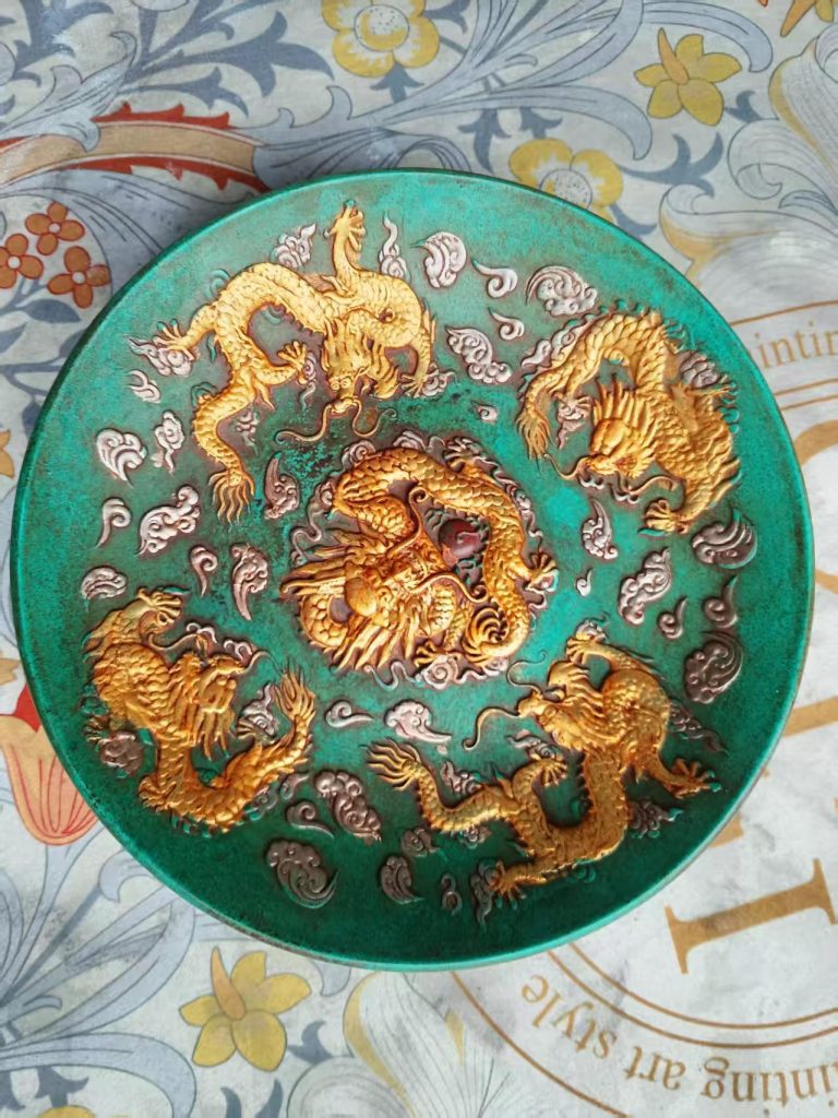 图片[1]-绿松五龙盘-嘉诚艺术