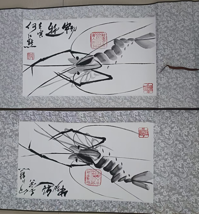 何江熊《虾趣图》*2-嘉诚艺术