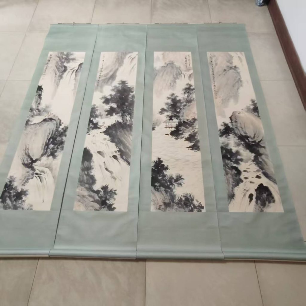 图片[1]-傅抱石《山水图》四条屏-嘉诚艺术