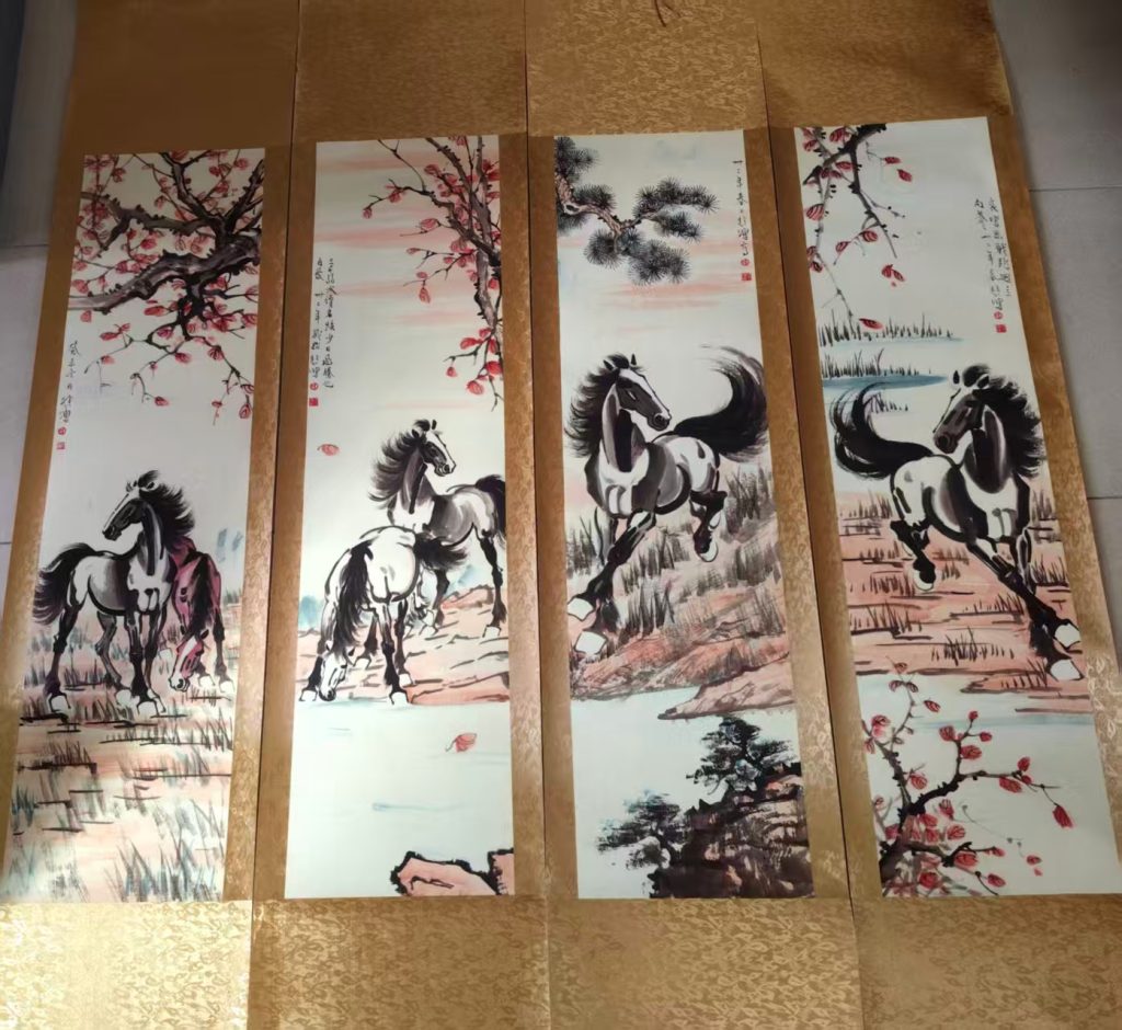 图片[1]-徐悲鸿《骏马图》四条屏-嘉诚艺术