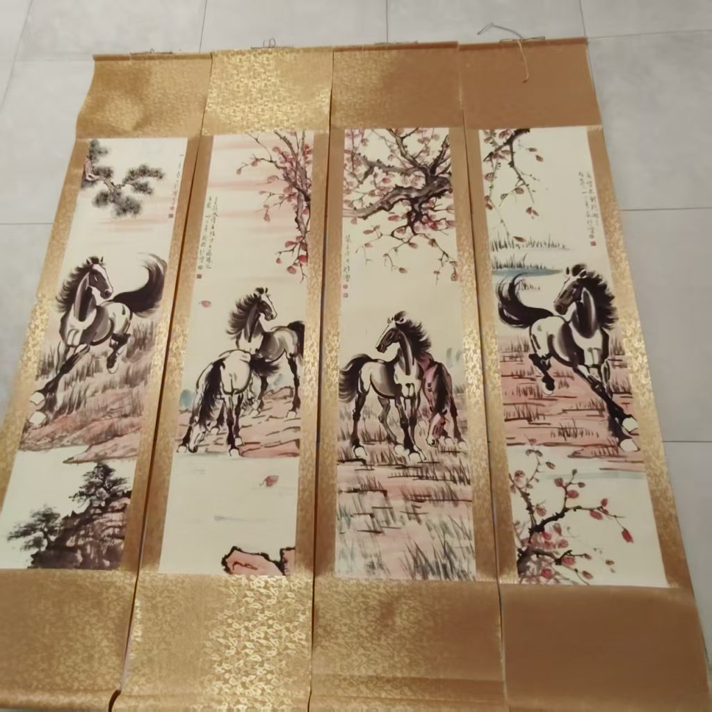 图片[1]-徐悲鸿《骏马图》四条屏-嘉诚艺术