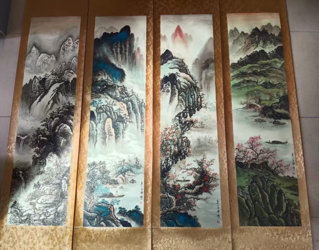 图片[1]-张大千《峻峰呈秀图》四条屏-嘉诚艺术