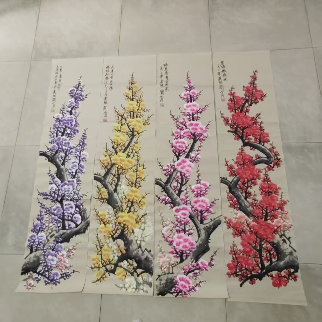 图片[1]-关山月《梅花》四条屏-嘉诚艺术