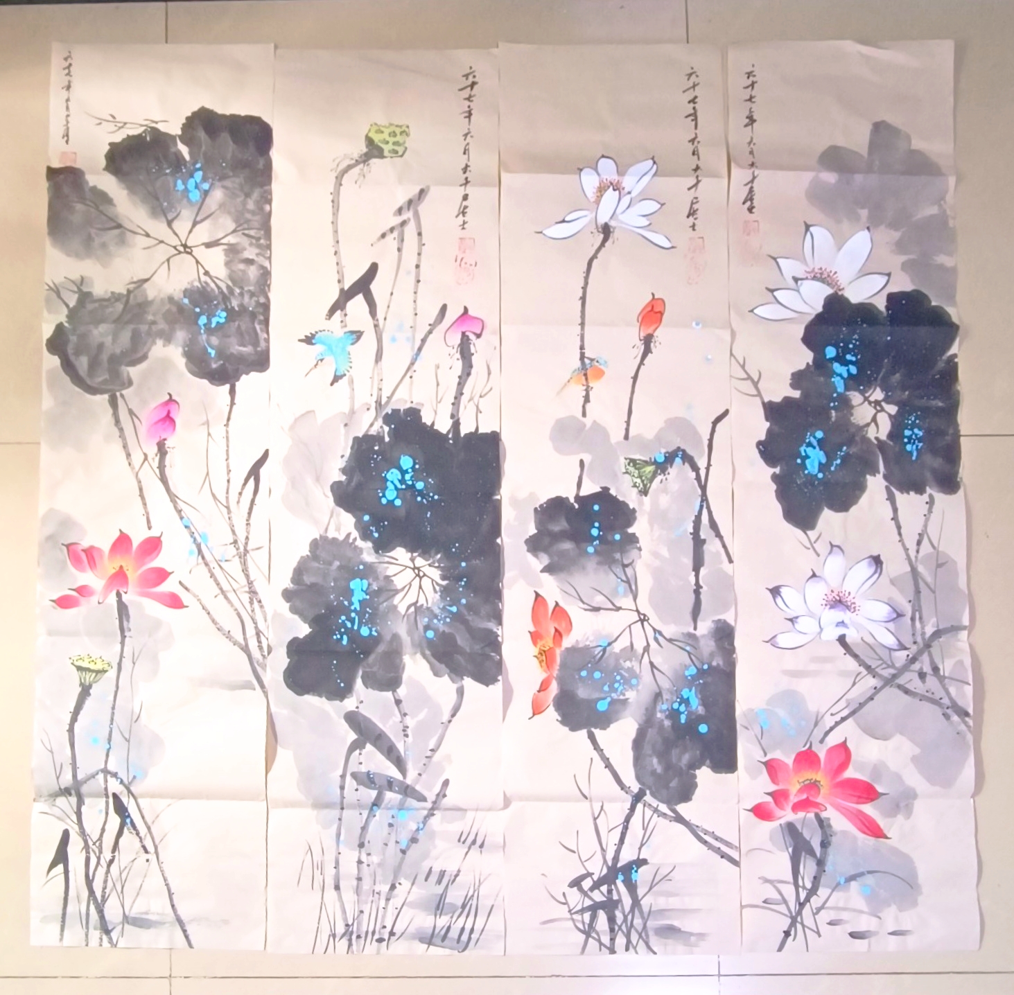 张大千《荷塘雅趣》四条屏-嘉诚艺术