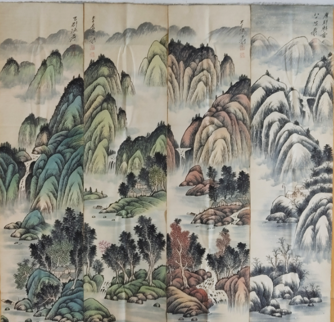 张大千《山水图》四条屏-嘉诚艺术