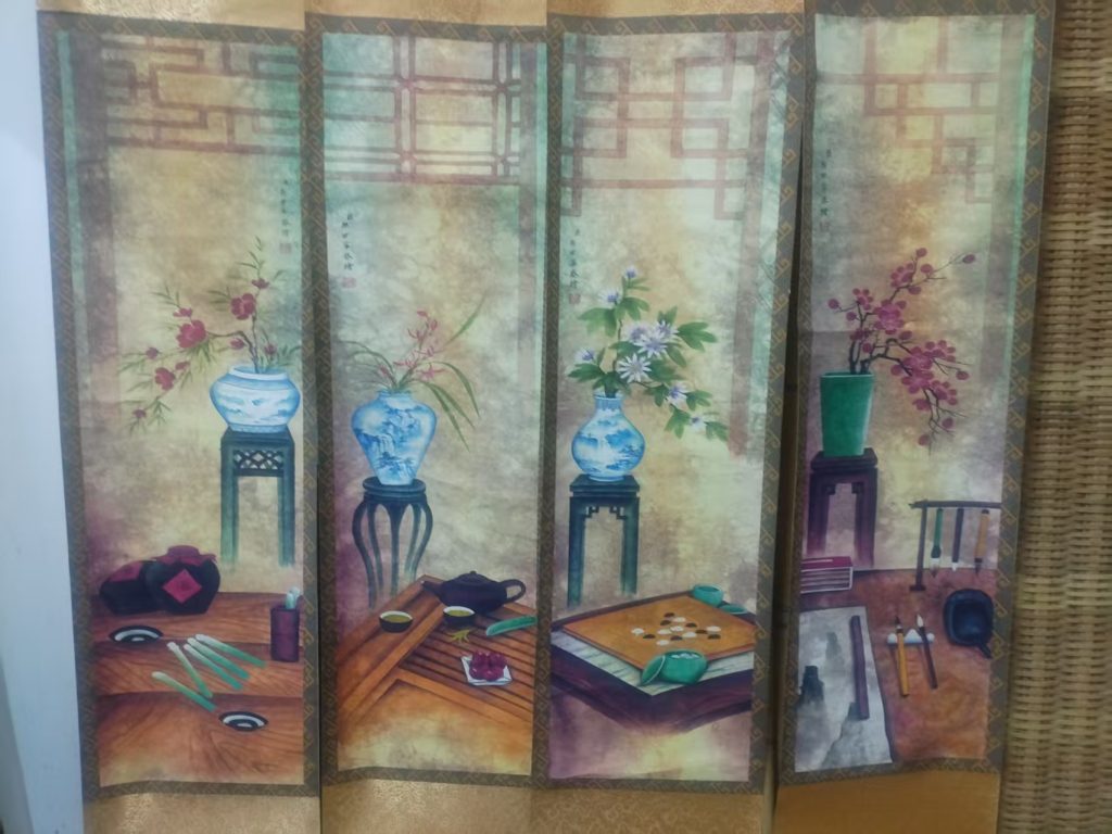 图片[1]-郎世宁《梅兰竹菊》四条屏-嘉诚艺术
