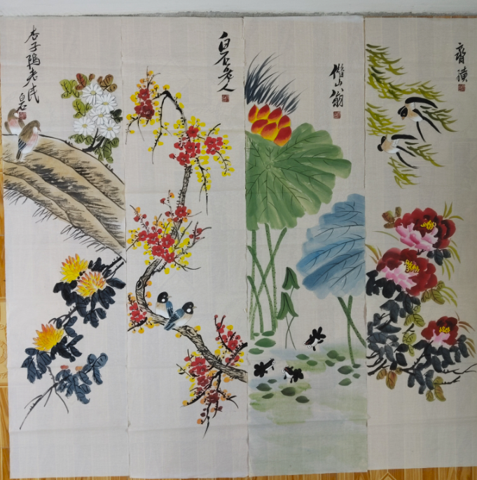 齐白石《花鸟图》四条屏-嘉诚艺术