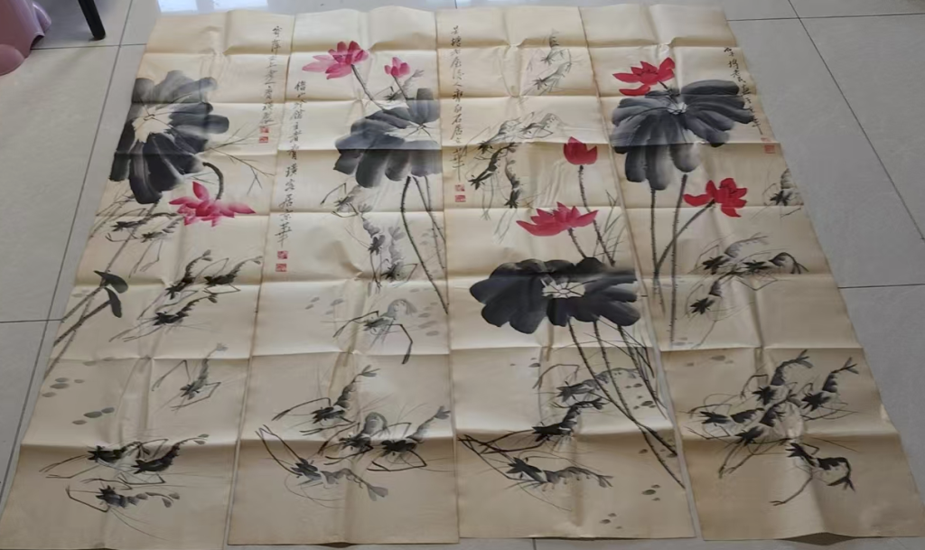 图片[1]-齐白石《荷香虾趣图》四条屏-嘉诚艺术