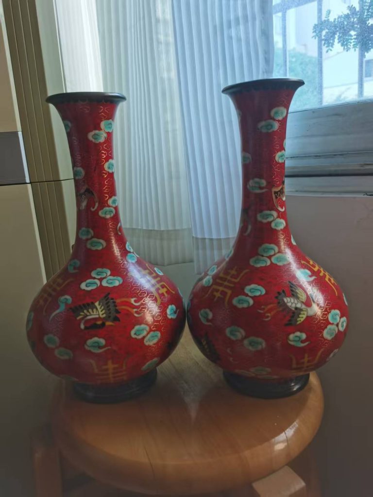 图片[1]-乾隆年制《景泰蓝掐丝缠枝莲天球瓶》一对-嘉诚艺术