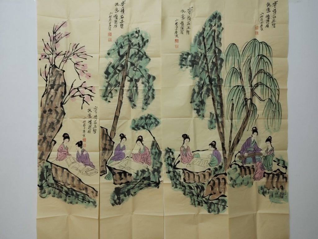图片[1]-唐寅《人物图》四条屏-嘉诚艺术