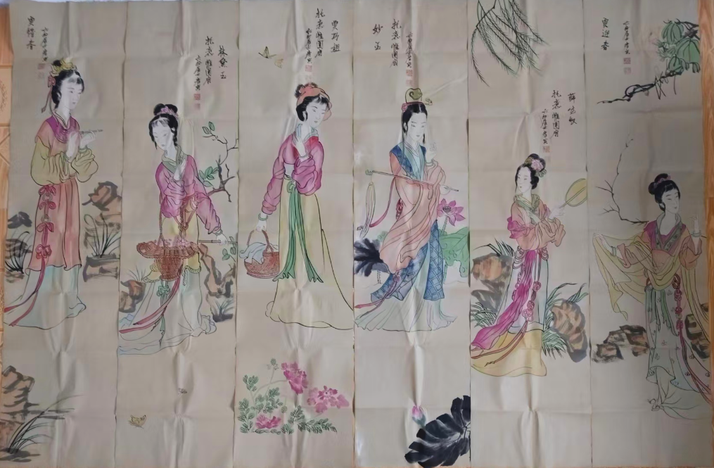 唐寅《金陵十二钗》十二条屏