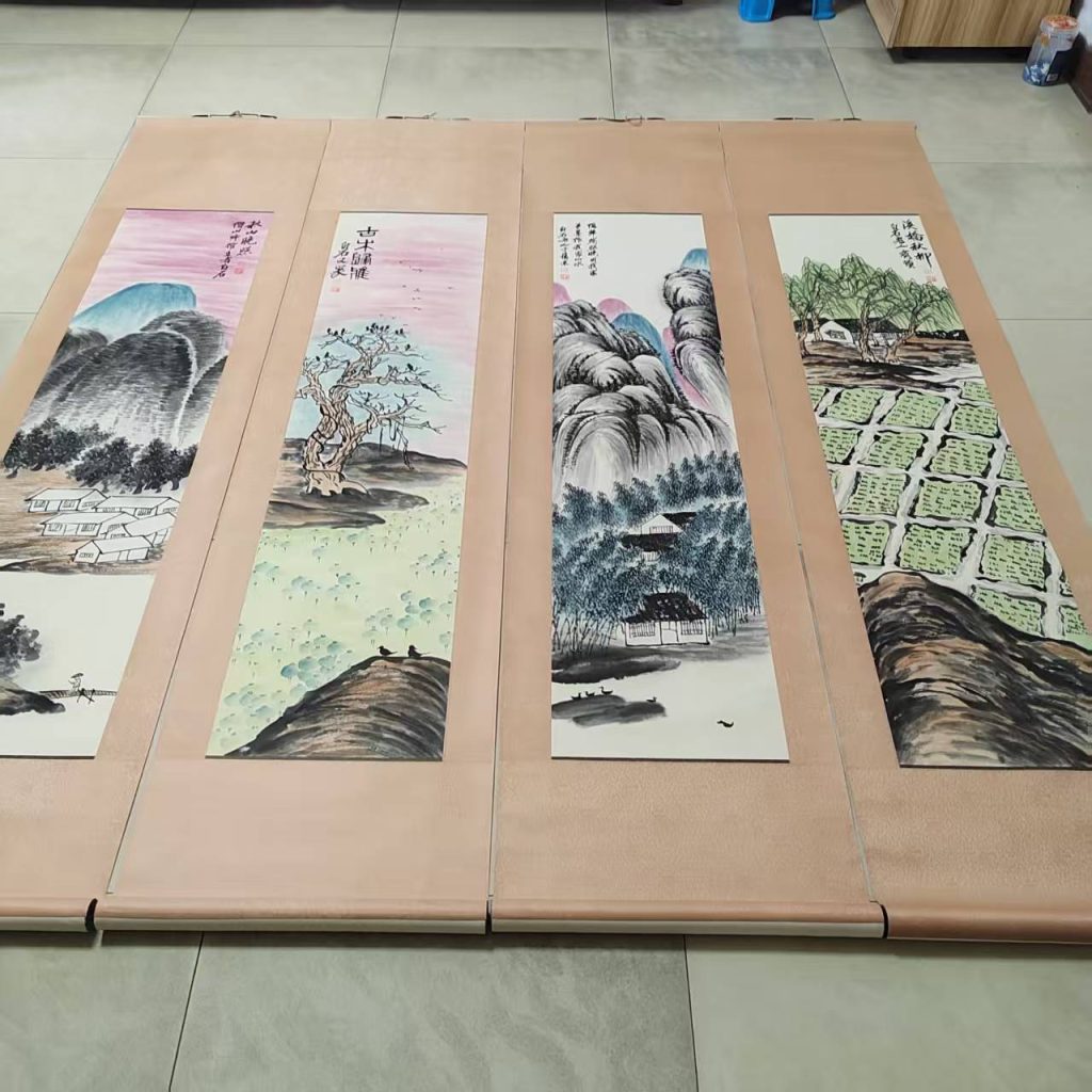 图片[1]-齐白石《山水图》四条屏-嘉诚艺术