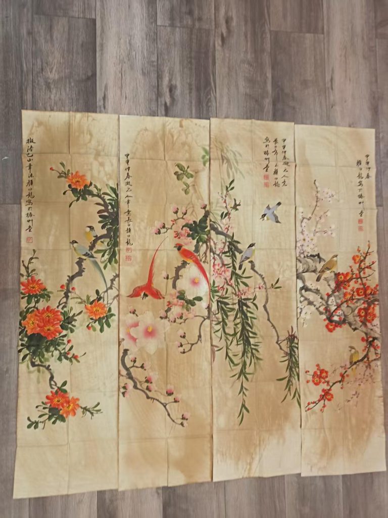 图片[1]-颜伯龙《花鸟图》四条屏-嘉诚艺术