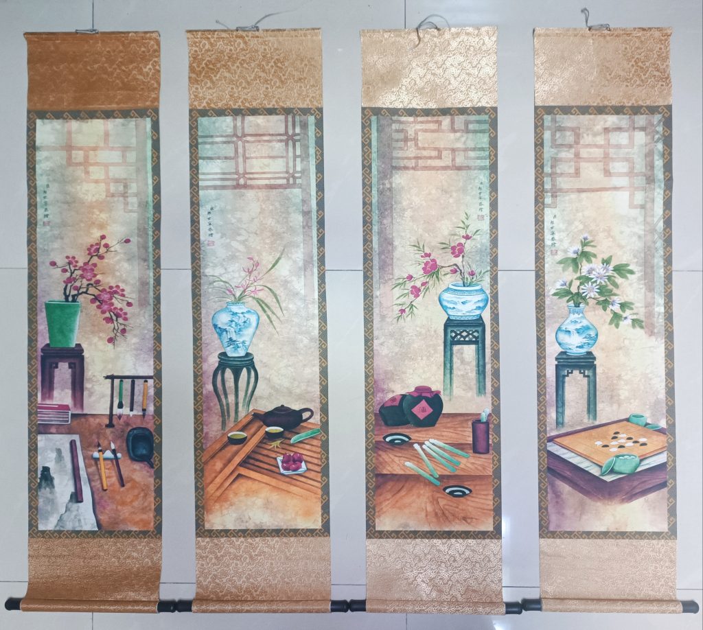 图片[1]-郎世宁《梅兰竹菊》四条屏-嘉诚艺术