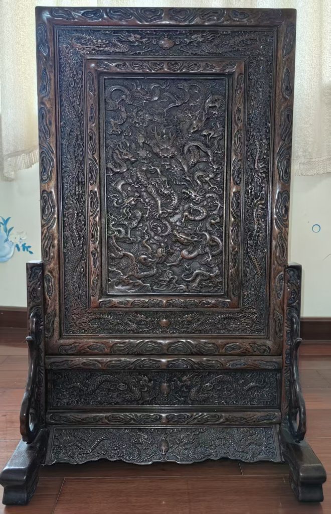 图片[1]-黄花梨《龙纹插屏》-嘉诚艺术