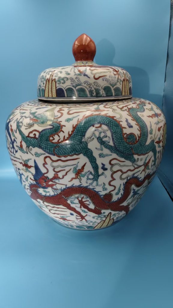 图片[1]-嘉靖年制《五彩龙纹盖罐》-嘉诚艺术