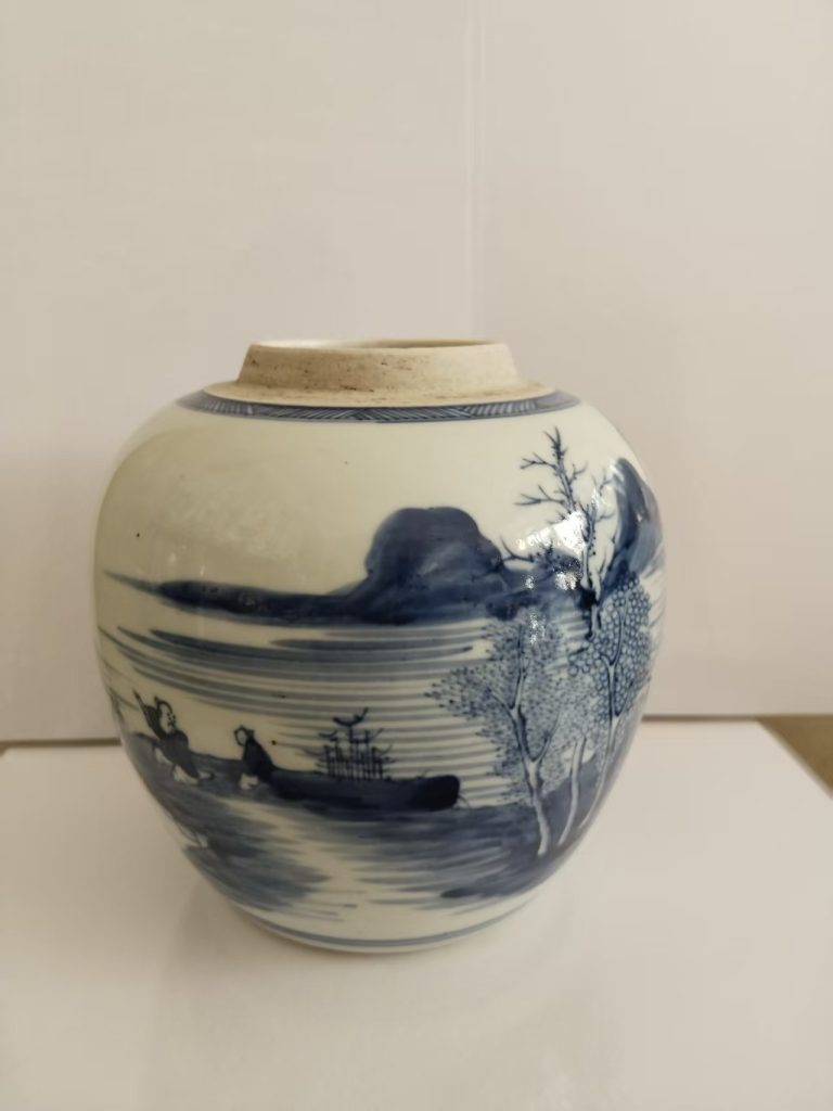 图片[2]-清代《青花人物山水罐》-嘉诚艺术