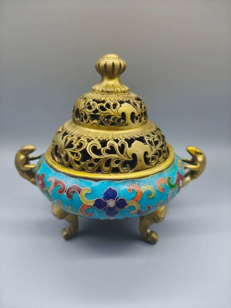 图片[1]-乾隆年制《景泰蓝掐丝双兽耳炉》-嘉诚艺术