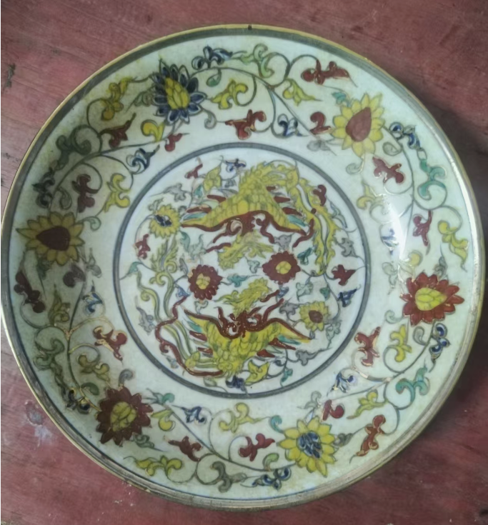 成化年制《五彩描金凤凰纹盘》-嘉诚艺术