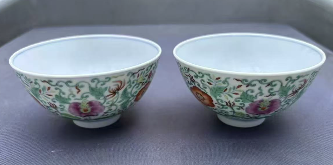 雍正年制《斗彩花卉杯》一对-嘉诚艺术