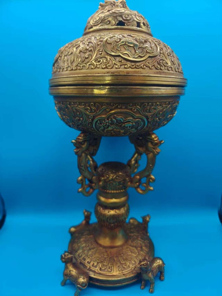 图片[1]-宣德年制《狮庆盘龙钮豆炉》-嘉诚艺术