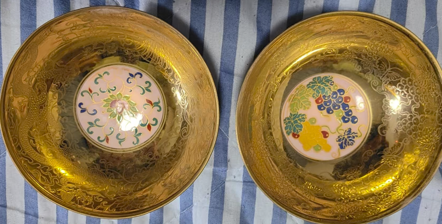 成化年御制《黄釉珐琅彩鎏金碗》一对-嘉诚艺术