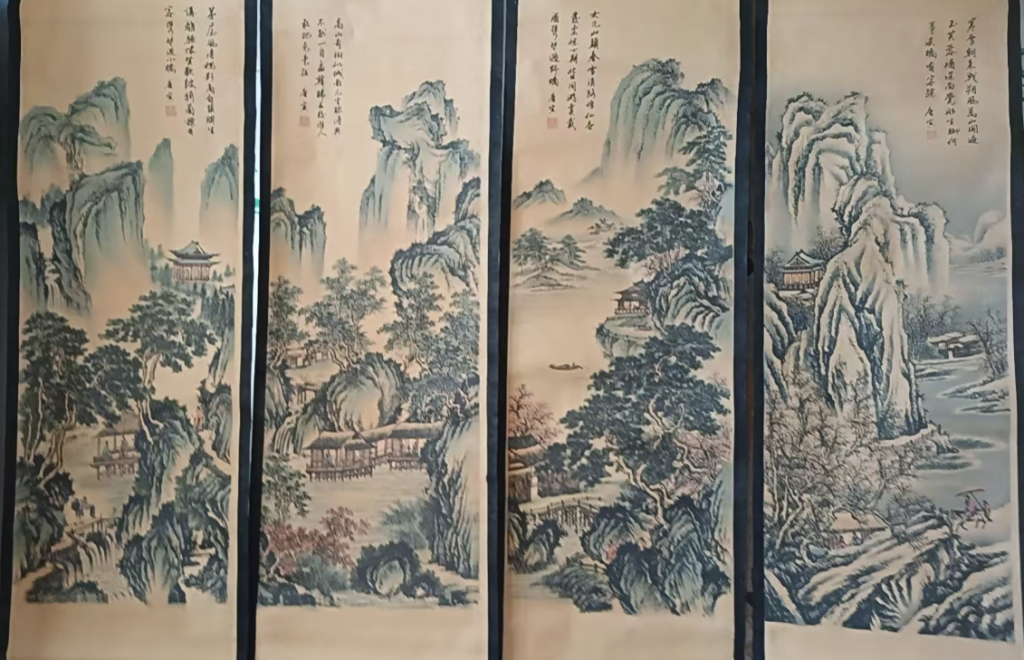 图片[1]-唐寅《山水图》四条屏-嘉诚艺术