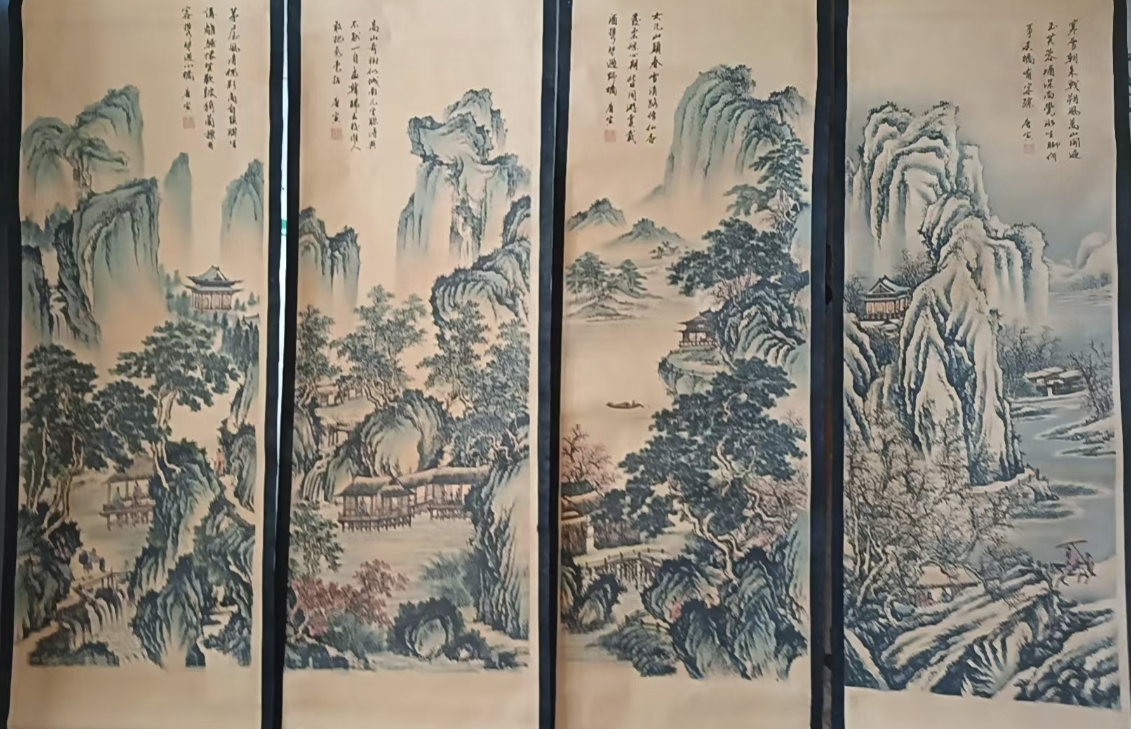 唐寅《山水图》四条屏-嘉诚艺术