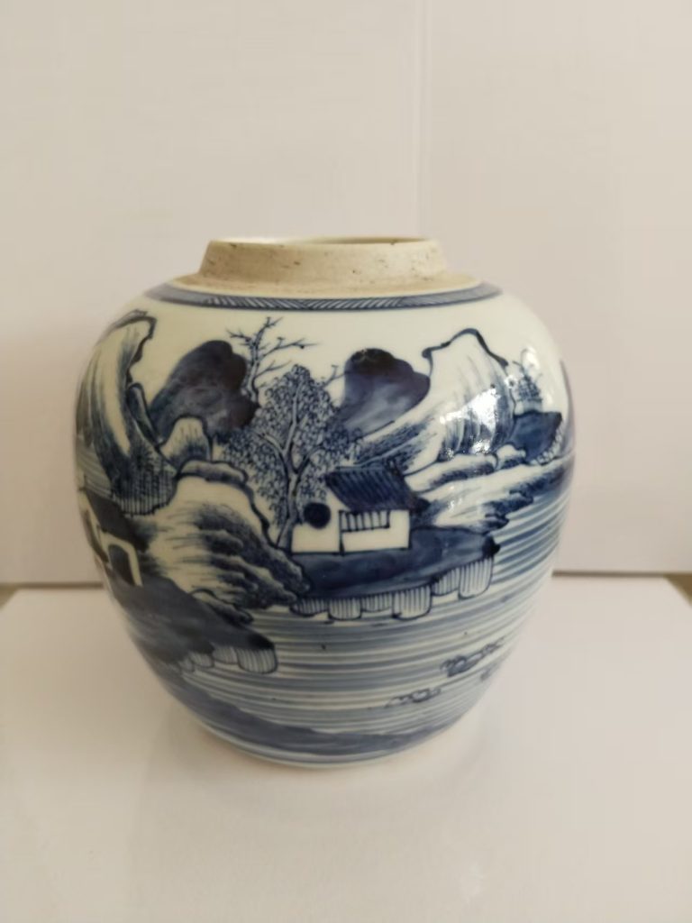 图片[1]-清代《青花人物山水罐》-嘉诚艺术