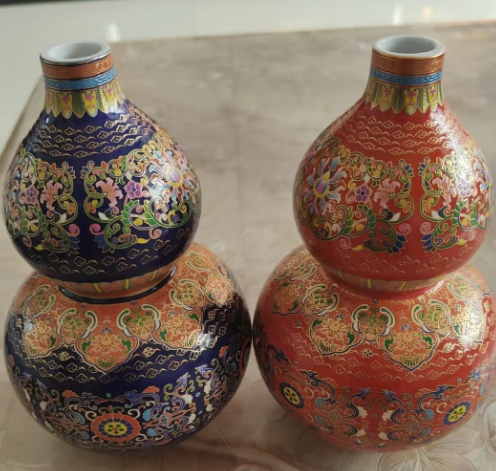 景德镇制《珐琅彩描金葫芦对瓶》-嘉诚艺术