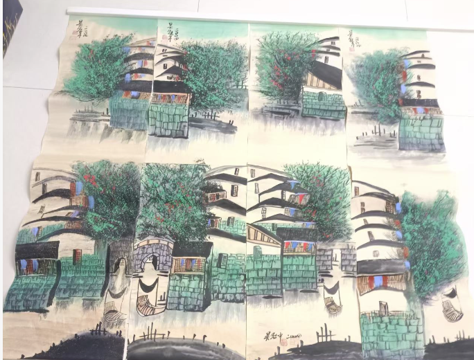 吴冠中《江南水乡》十二条屏