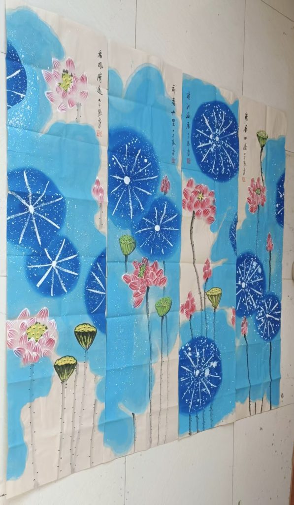 图片[1]-张大千《荷香图》四条屏-嘉诚艺术